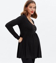 New Look Maternity Black Long Sleeve Button Peplum Nursing Top